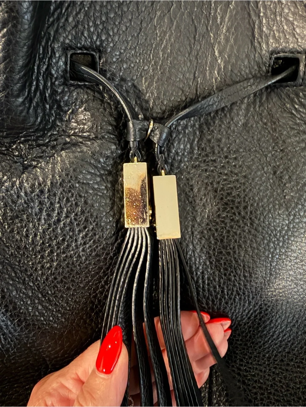 kate spade Black Pebbled Leather Tassel Shoulder Bag